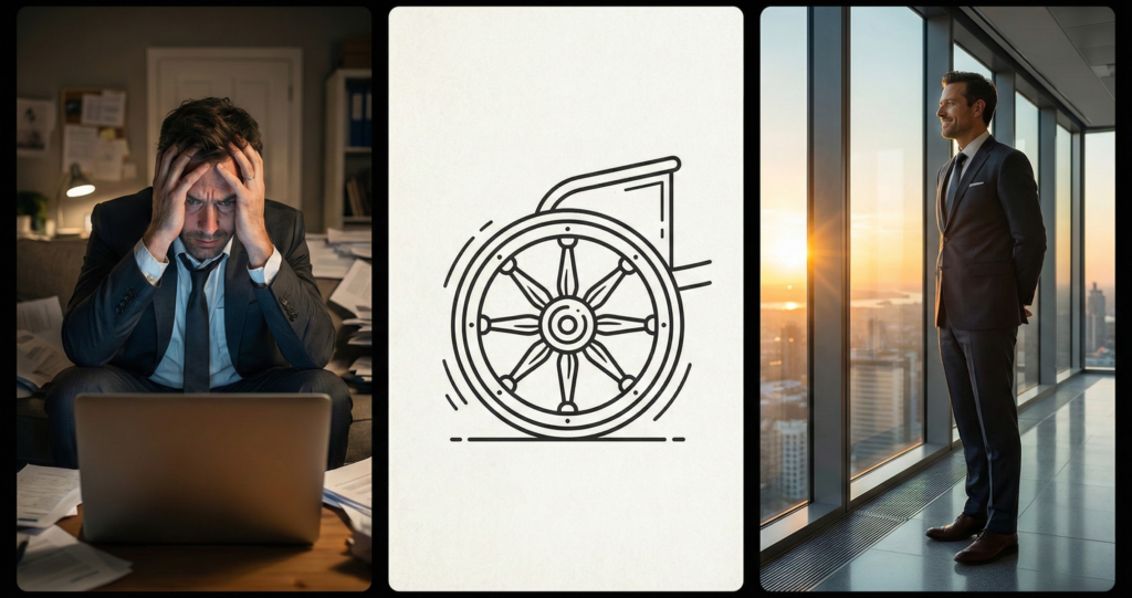 Before and after transformation of a professional using the Gita Framework.