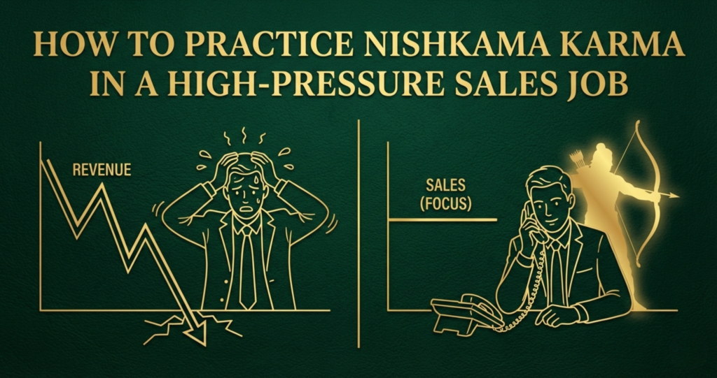 A salesperson demonstrating focus and detached action, inspired by the Bhagavad Gita.